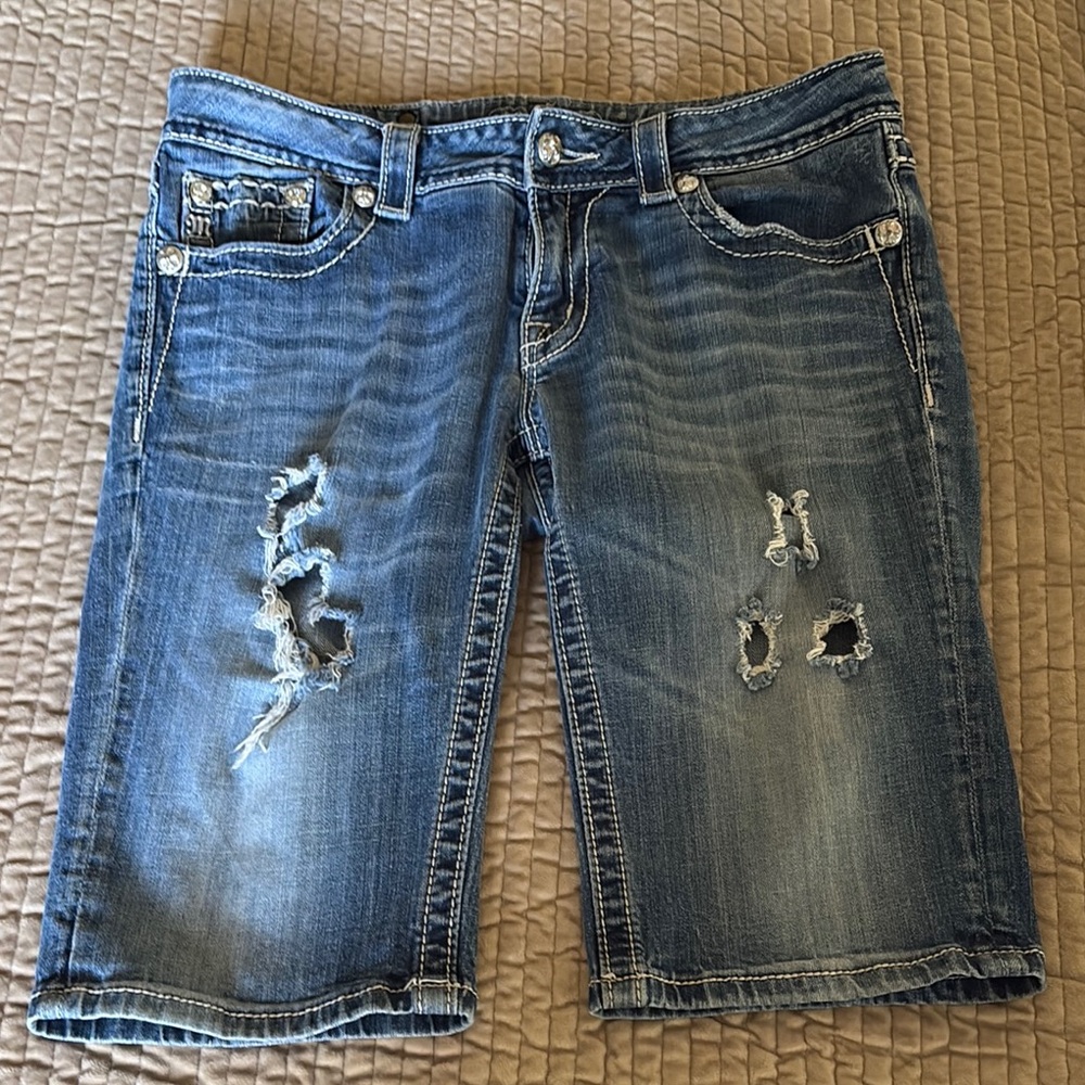 Miss Me Blue Distressed Jean Shorts
